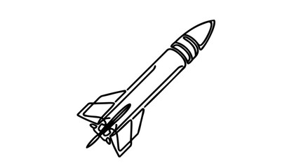 Poster - Rocket takeoff. Spaceship launch. Launch of a military ballistic missile. One continuous line. Linear.