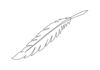 Wall Mural - Bird feather in continuous one line drawing. Tropical leaf line vector illustration. Single line feather icon. Premium vector
