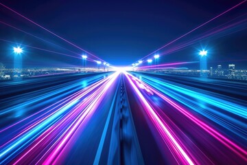 Poster - A mesmerizing long exposure photo capturing the vibrant lights of a bustling city at night. Perfect for showcasing the dynamic energy and urban atmosphere.