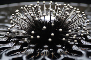 Poster - High-Tech Power: A Close-Up View of a Metallic Computer Processor on a Black and White Circuit Board