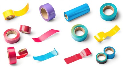 Poster - Colorful tape of various colors arranged on a clean white surface. Versatile image for use in design, crafts, or organization projects