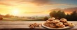 Cookies with walnuts on wooden table, healthy food concept panorama. Generative Ai.