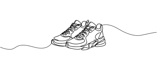 Canvas Print - Drawing one continuous line. Sneakers with lacing. Linear style.