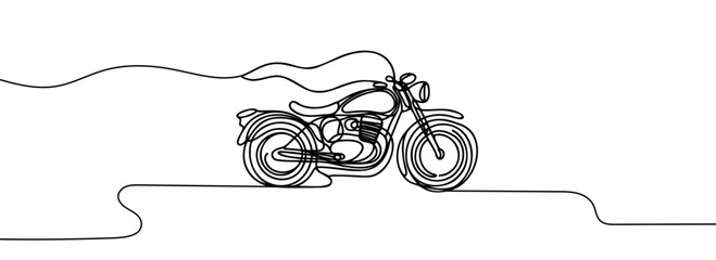 One continuous line drawing of a motorcycle