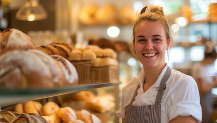 smiling blonde baker in the bakery