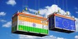© PX Media - Shipping containers with flags of India and European Union - 3D illustration