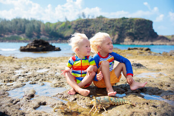 Wall Mural - Child snorkeling. Kids underwater. Beach and sea.