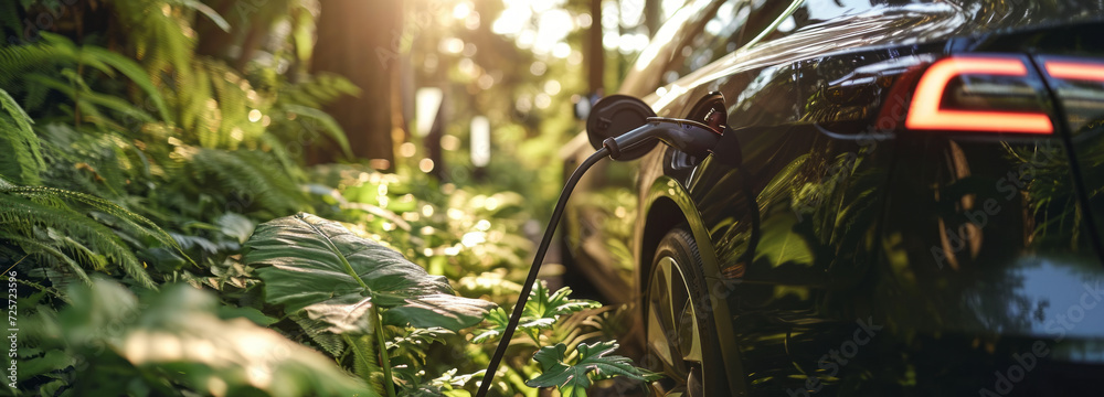 Photo Stock Futuristic electric car charging station stands as a beacon ...