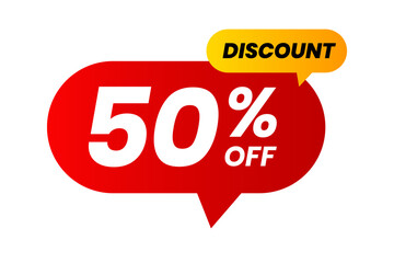 Wall Mural - Discounts 50 percent off. Red and yellow template on white background. Vector illustration