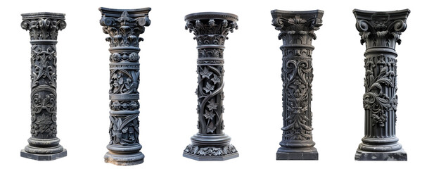 Wall Mural - Antique Gothic Column set. beautifully ornate gothic pillar. fantasy element. isolated on white background or transparent background. png cutout