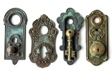 Poster - A group of antique door knobs displayed on a clean white surface. Perfect for interior design projects and home renovation websites