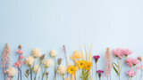 Fototapeta Lawenda - Kwiatowe błękitne minimalistyczne tło na życzenia z okazji Dnia Kobiet, Dnia Matki, Dnia Babci, Urodzin czy pierwszego dnia wiosny. Szablon na baner lub mockup.