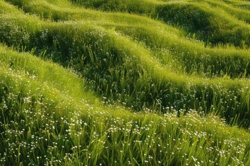 Aufkleber - A picturesque field of green grass with delicate white flowers. Perfect for springtime or nature-themed designs