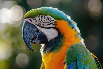Aufkleber - A detailed view of a parrot with a blurred background. Ideal for nature and wildlife themed designs