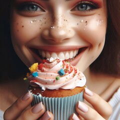 Sticker - Woman eating a cupcake 