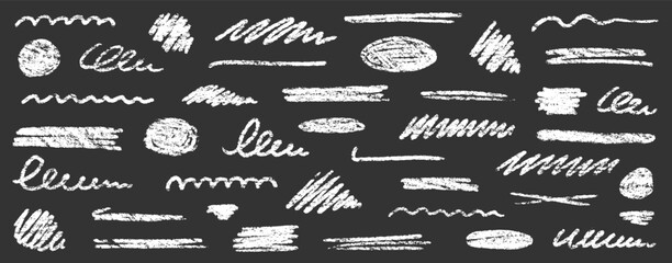 Poster - Chalk brush underline stroke set. Crayon marker highlight scribble stroke. Vector hand drawn brush underline element set for accent, crayon texture emphasis element. Rough chalk vector illustration