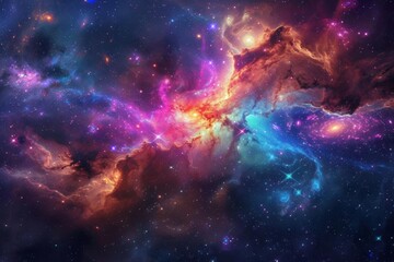 a close-up of a vibrant colorful galaxy with swirling stars and nebulae