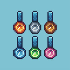 Poster - Pixel art sets icon of medal winner variation color.Medallion icon on pixelated style. 8bits perfect for game asset or design asset element for your game design. Simple pixel art icon asset.