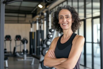 Poster - Smiling senior Middle Eastern woman in a fitness center