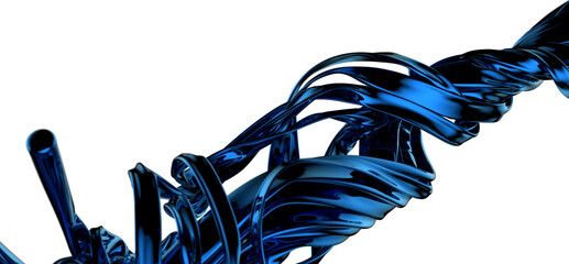 Poster - Ethereal Fluidity: Abstract 3D Blue Wave Illustration with a Dreamlike Quality