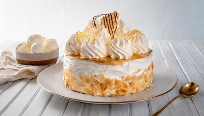 Wall Mural - national baked alaska day the ice cream layered onto sponge cake covered in a dome of meringue which is then baked torched or flambeed until the meringue is toasted golden