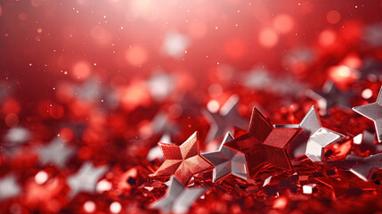 Poster - Abstract shiny background with red glitter. Scattered confetti sparkles with bright and vibrant red color