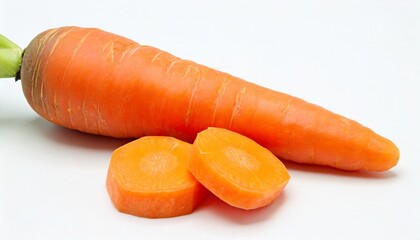 Wall Mural - fresh carrot and cut pieces isolated on white background as package design element