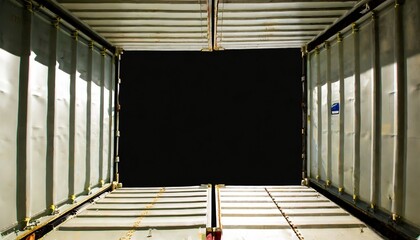 Poster - inside view of empty shipping cargo container dark space abstract background