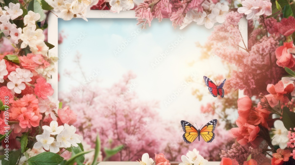 Spring time theme border frame copy space text template, decorated with ...