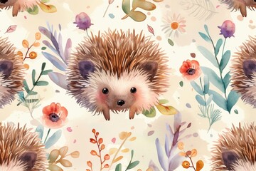 Poster - A beautiful watercolor painting of a hedgehog surrounded by vibrant flowers. Perfect for nature lovers and those seeking a whimsical touch in their designs