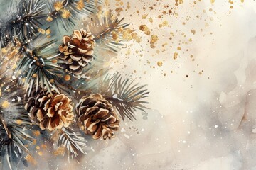 Poster - A beautiful painting of pine cones on a branch. Perfect for adding a touch of nature to any space