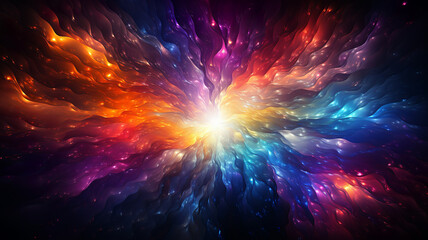 Wall Mural - This image is a vibrant abstract illustration of a cosmic explosion with swirling colors ranging from warm oranges to cool blues.Background  concept. AI generated.