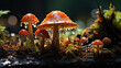 Mushrooms in the forest in drops of dew.  Macro photography