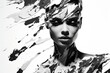 © Rytis - Fashion and make-up concept. Beautiful woman portrait with flying paint splashes over her face and head. Fine-art, pop-art, surreal and minimalist style. Black and white image