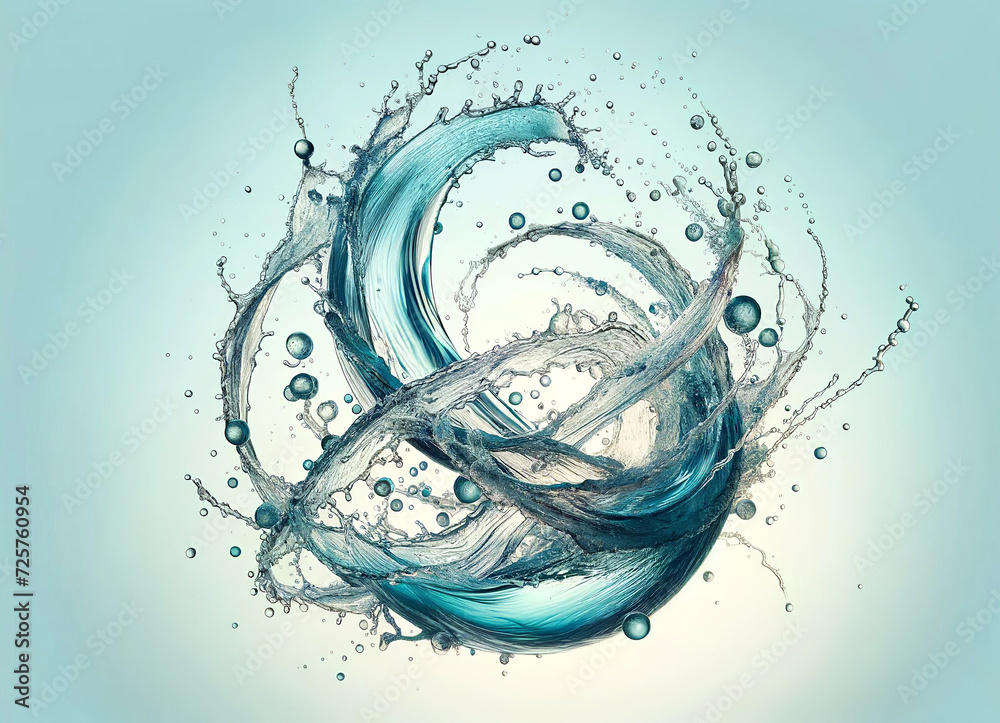 This image shows a fluid, dynamic intertwining of water splashes ...