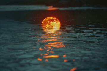 Aufkleber - Full moon reflected in the calm water. Ideal for nature and landscape backgrounds