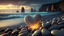 Heart Shaped Pebbles Across The Coastline