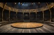 Empty stage in the theater with wooden floor and lighting in the dark