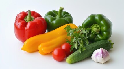 Poster - A collection of various vegetables arranged on a clean white table. Versatile and suitable for a variety of uses
