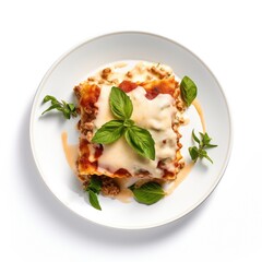 Poster - Plate of Lasagna Isolated on a Transparent Background