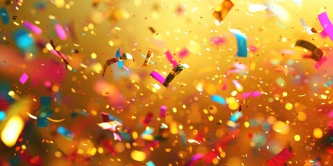 Poster - A vibrant image capturing a bunch of confetti falling from the sky. Perfect for adding a festive touch to any project or event