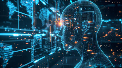robot in the data center of data, in the style of futuristic fragmentation, realistic hyper-detailed rendering, light-focused