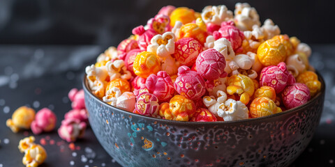 Wall Mural - colorful fruity sweet popcorn in a bowl