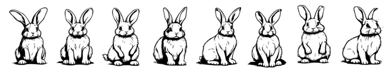 Poster - Set different rabbits silhouettes, isolated on background for design use. Bunnies as decorative elements.