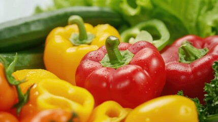 Poster - A close-up view of a pile of assorted fresh vegetables. This image can be used for various purposes