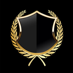 Wall Mural - black and gold shield with laurel wreath vector illustration