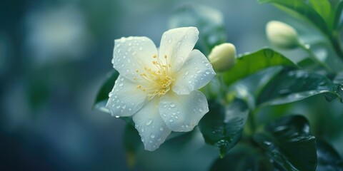 Poster - A beautiful white flower with sparkling water droplets. Perfect for adding a touch of freshness and purity to any project