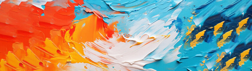 Aufkleber - Abstract rough colorful blue orange complementary colors art painting texture background wallpaper, with oil or acrylic brushstroke waves, pallet knife paint on canvas background banner panorama