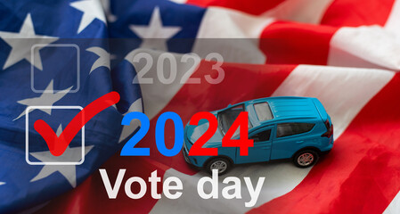 Presidential Election 2024 in United States. Vote day, November 5. US Election campaign. Make your choice. Patriotic american illustration. Poster, card, banner and background