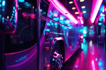 Poster - A picture of a bus parked in the darkness. Suitable for various applications